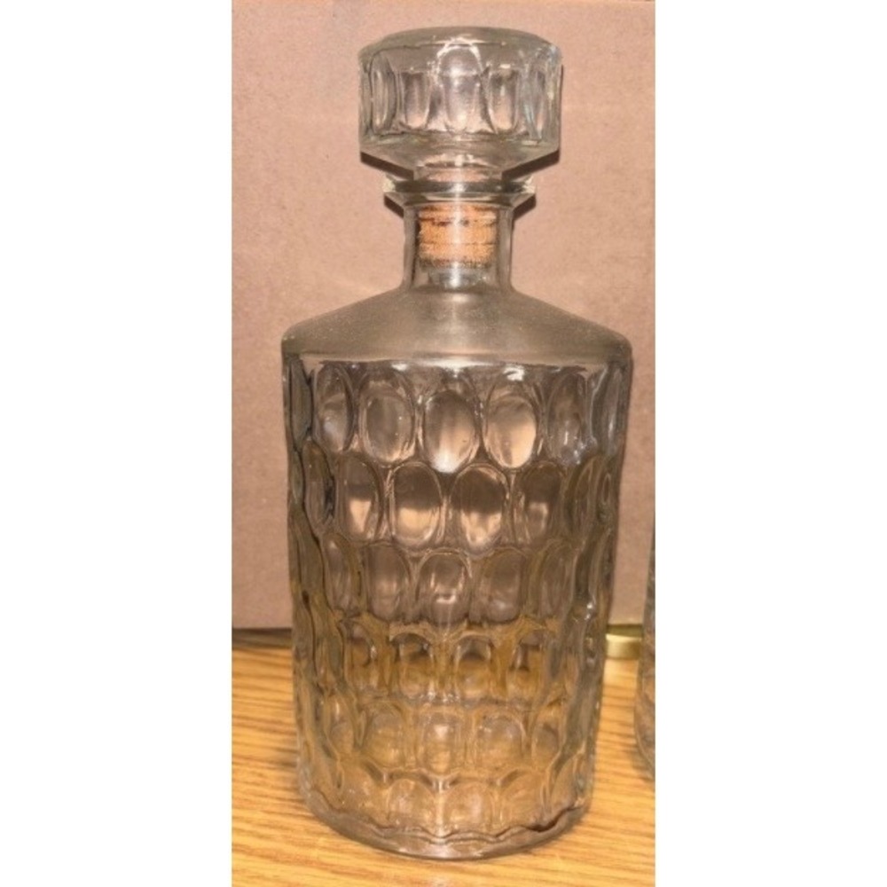 Vintage Clear Glass Honeycomb Decanter Federal Law Forbids Sale Reuse Bottle MCM